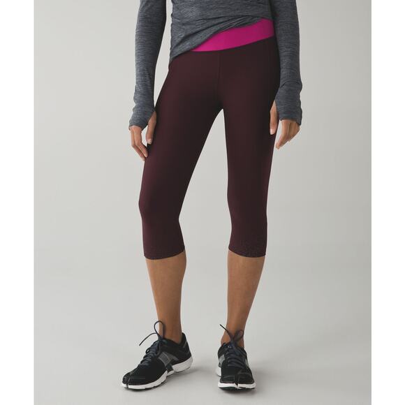 Lululemon‎ Mid Rise Tight Stuff Crop Leggings in Bordeaux Drama Raspberry Size 6 - Picture 1 of 6